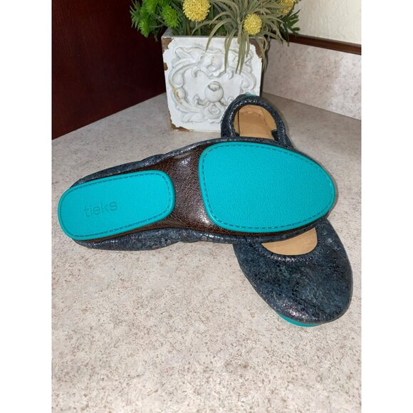 Tieks Drago Metallic Foil Leather Ballet Flats With Turquoise Sole 7 - Picture 6 of 9